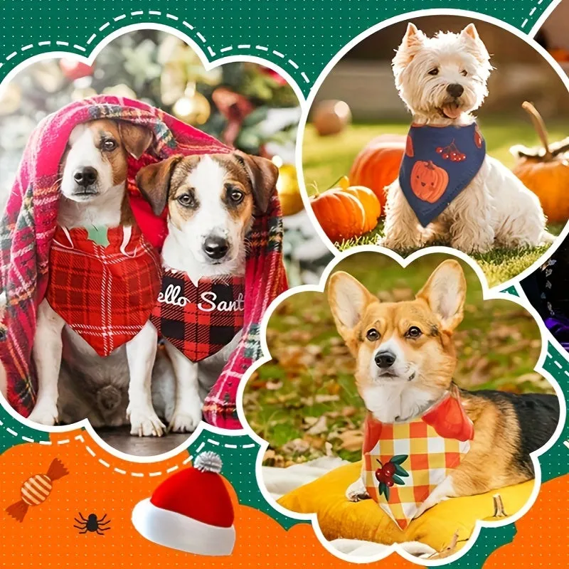 30pcs Christmas Dog Bandanas, Dog Bibs Holiday Pet Costume Dog Christmas Outfit Triangle Scarf
