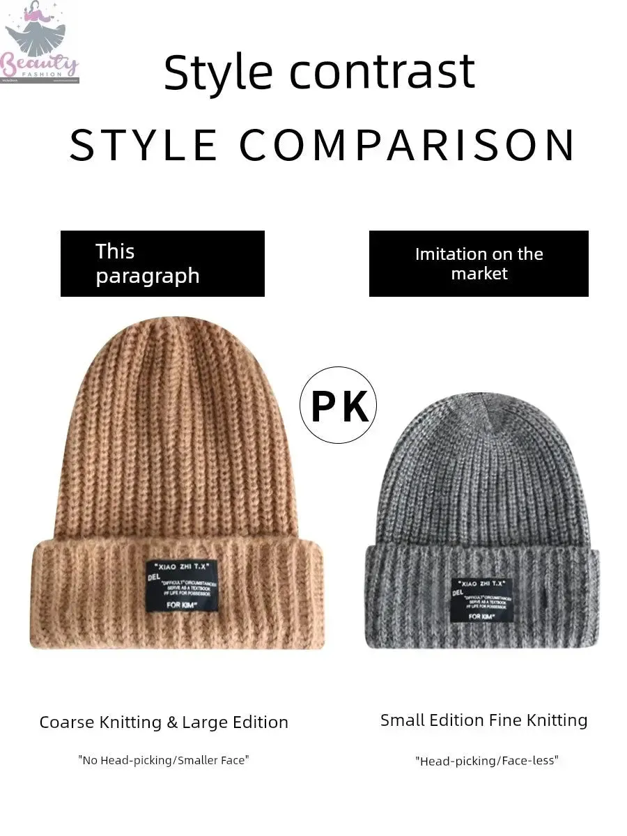65cm Winter Woolen Hat Thick Needle Woven Women's Big Head Circumference