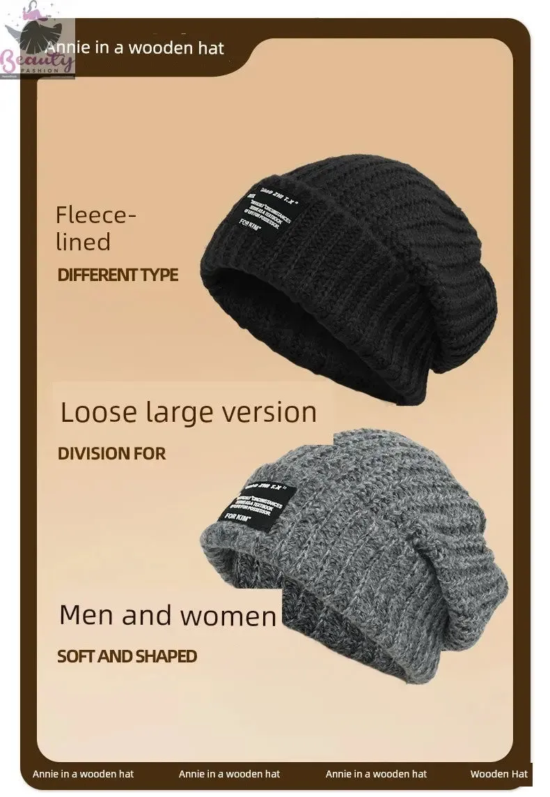 65cm Winter Woolen Hat Thick Needle Woven Women's Big Head Circumference