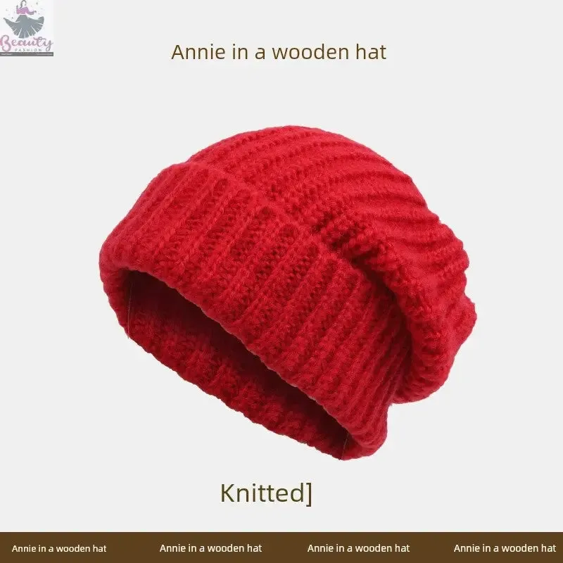 65cm Winter Woolen Hat Thick Needle Woven Women's Big Head Circumference