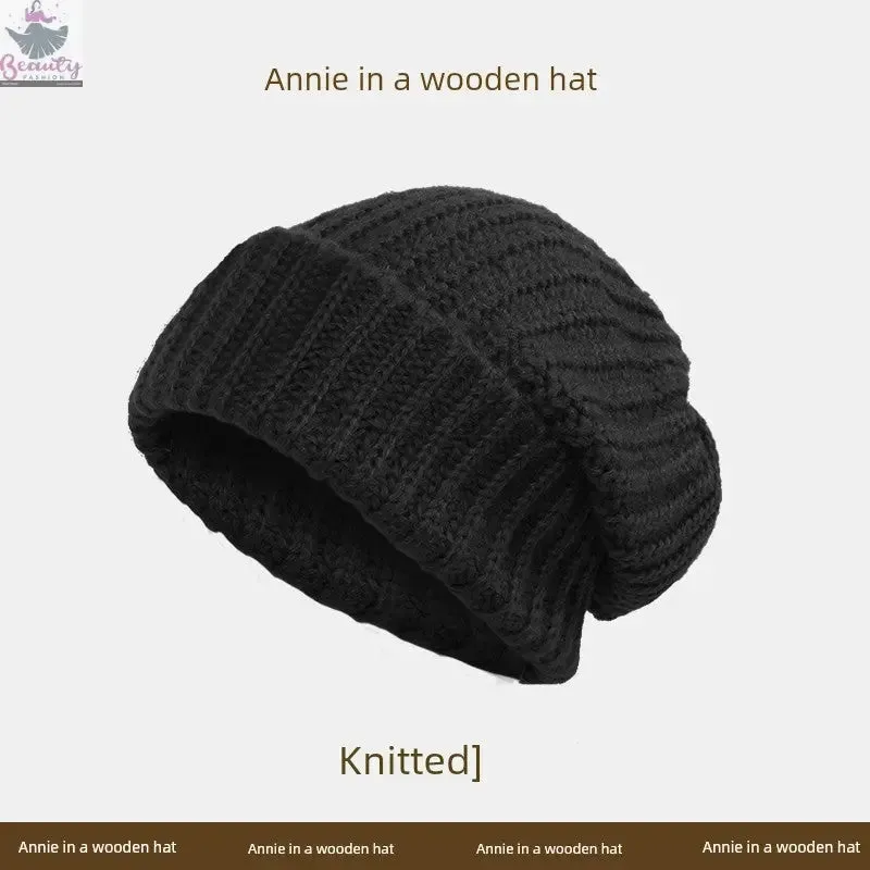 65cm Winter Woolen Hat Thick Needle Woven Women's Big Head Circumference