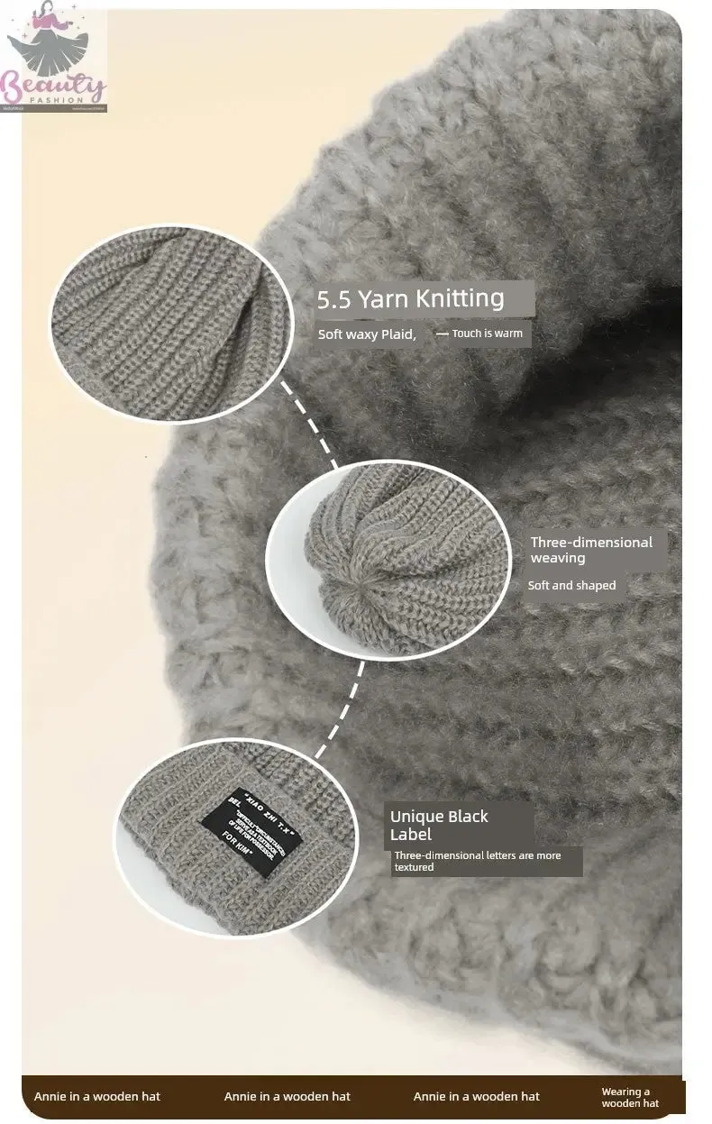 65cm Winter Woolen Hat Thick Needle Woven Women's Big Head Circumference