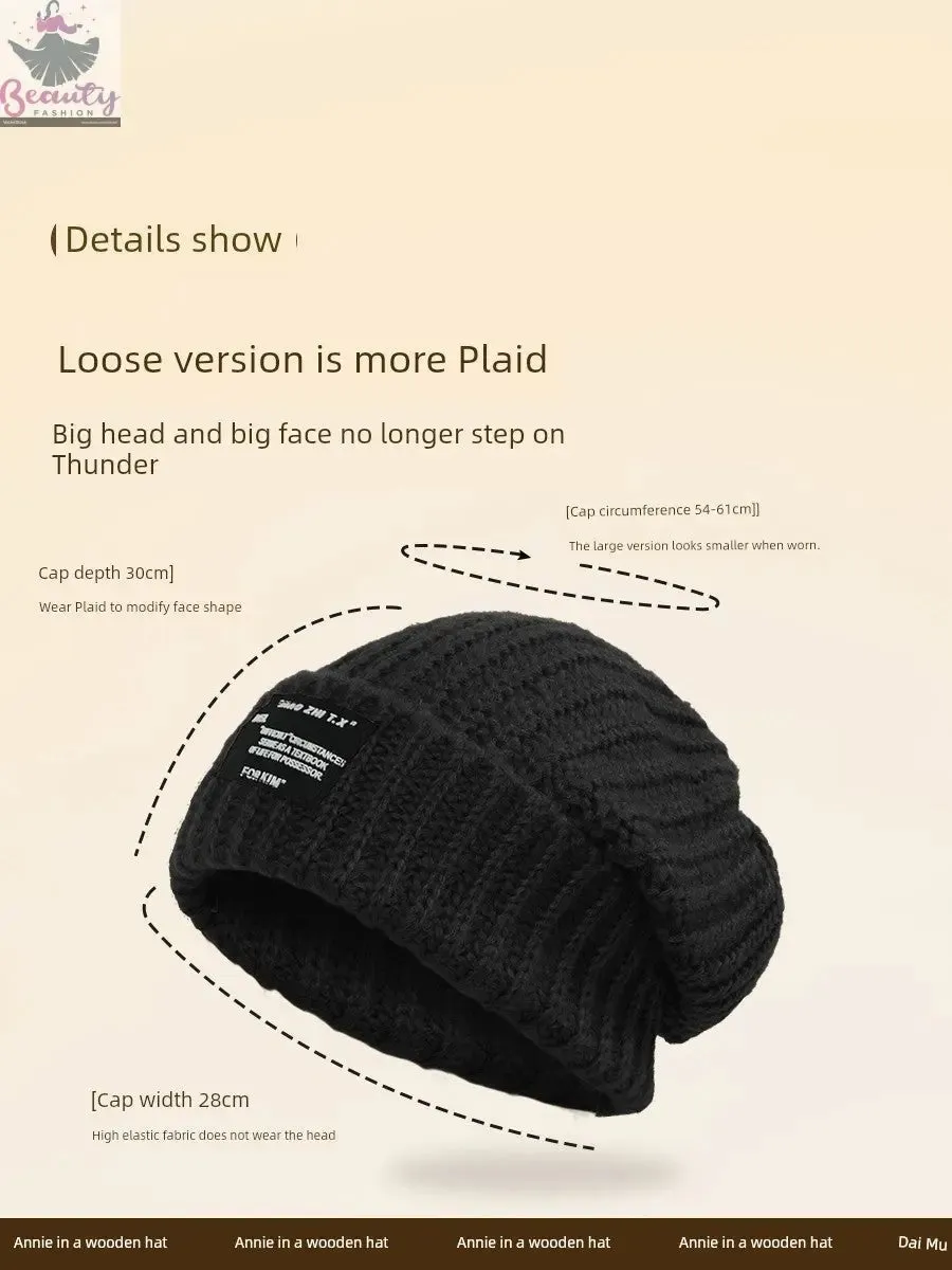 65cm Winter Woolen Hat Thick Needle Woven Women's Big Head Circumference