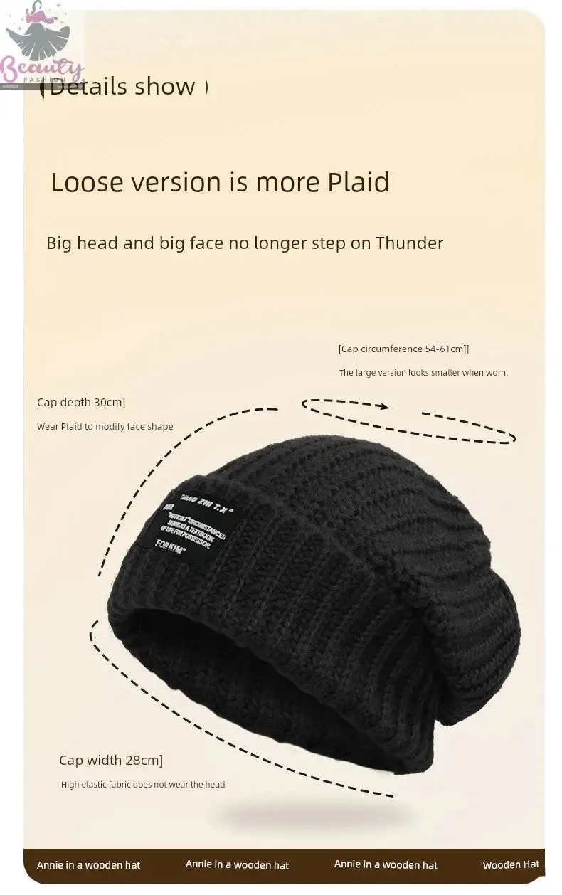 65cm Winter Woolen Hat Thick Needle Woven Women's Big Head Circumference