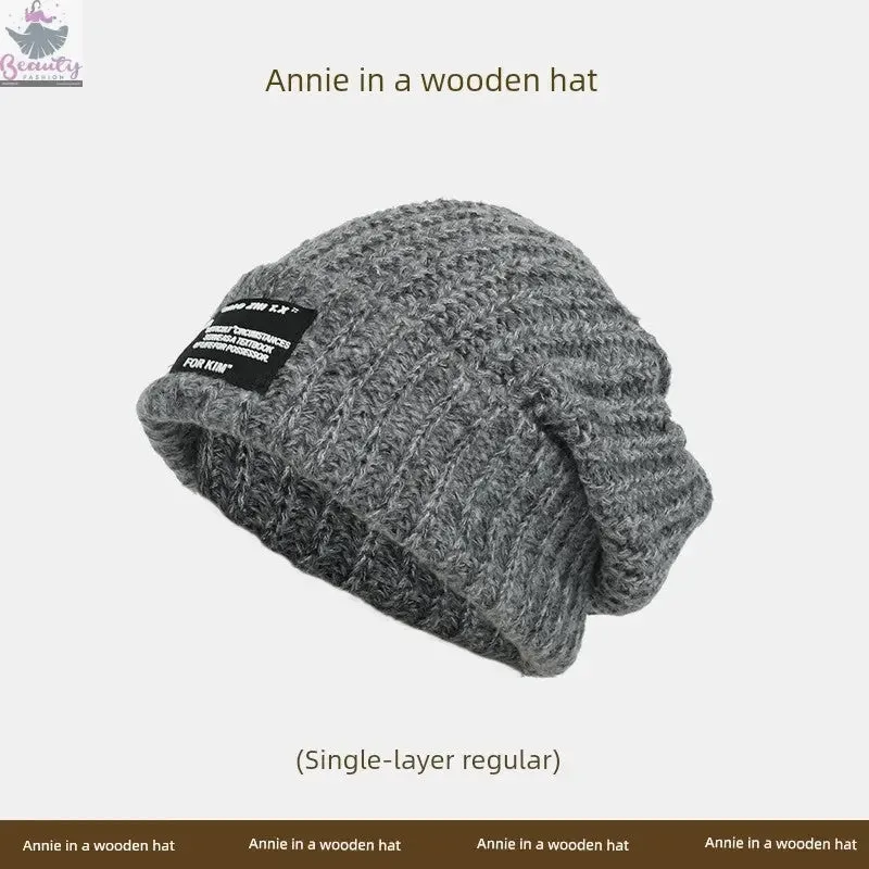 65cm Winter Woolen Hat Thick Needle Woven Women's Big Head Circumference