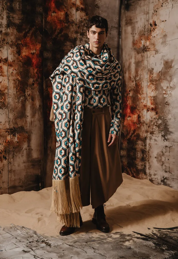 Aer Blanket Scarf Printed Ecru