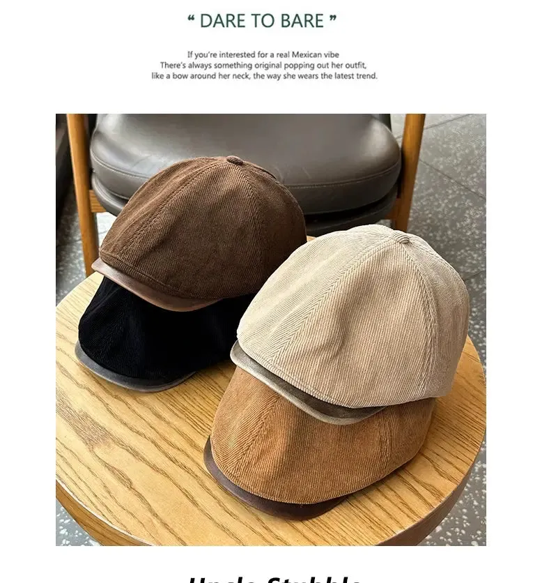 Autumn Winter Retro Corduroy Japanese Style Men and Women Advance Hats