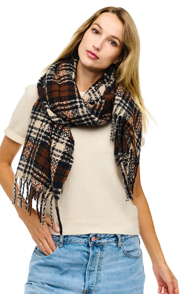 BASC3503 PLAID PATTERN SOFT OBLONG SCARF W/FRINGES