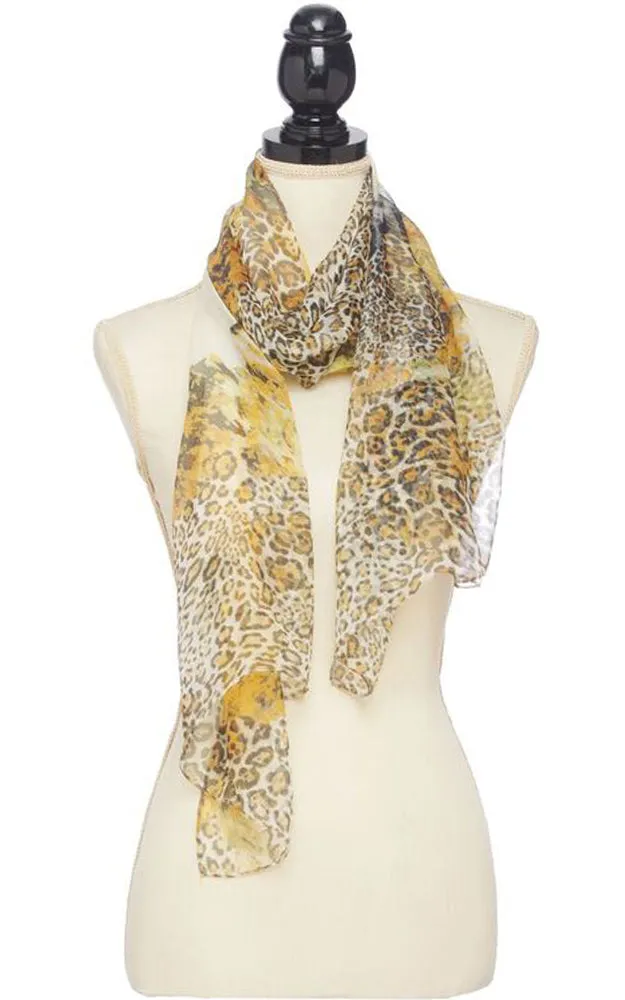 BASC4894 Yellow Orange Animal Print Silky Oblong Scarf