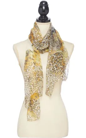 BASC4894 Yellow Orange Animal Print Silky Oblong Scarf