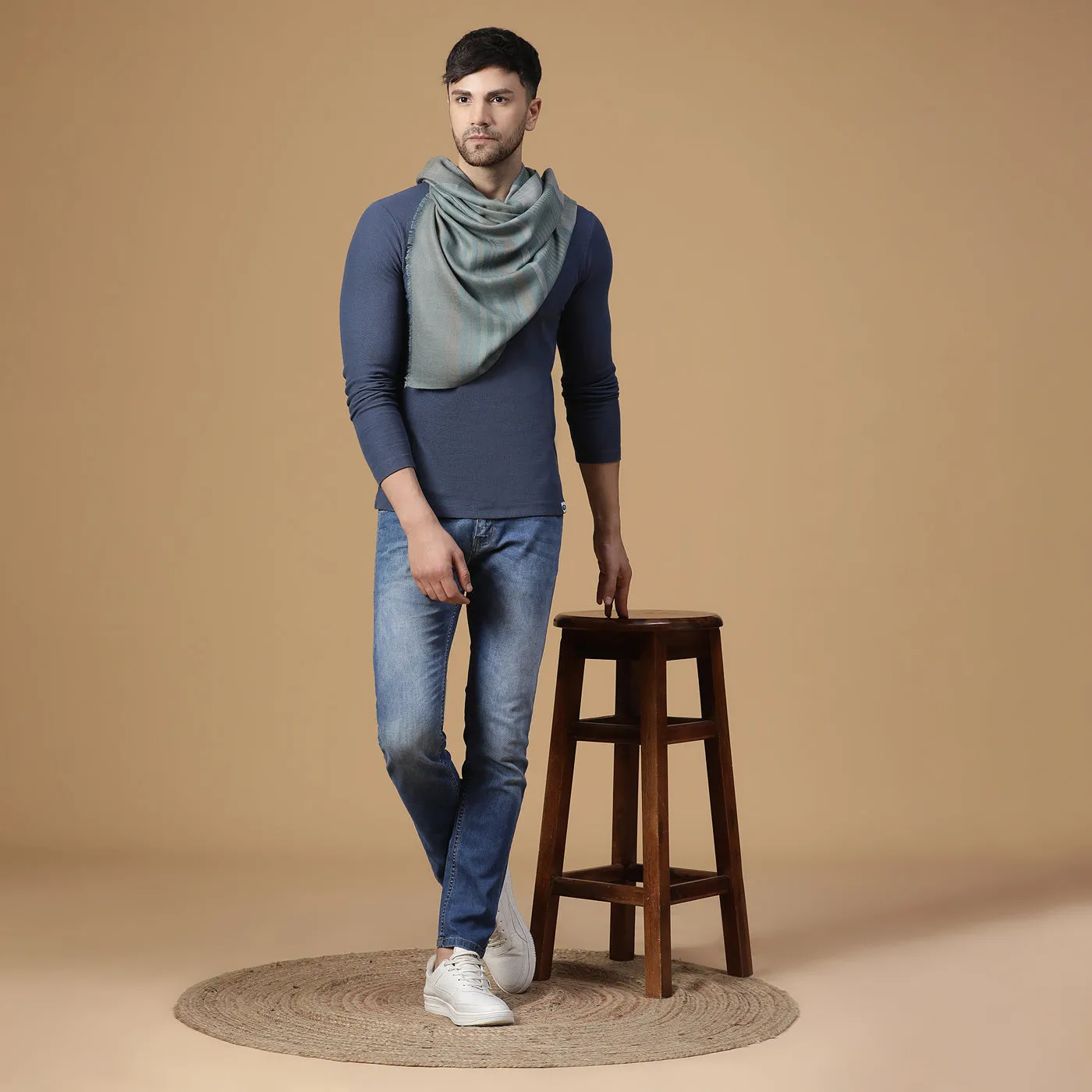 Bella Sky Blue Woolen Dobby Muffler