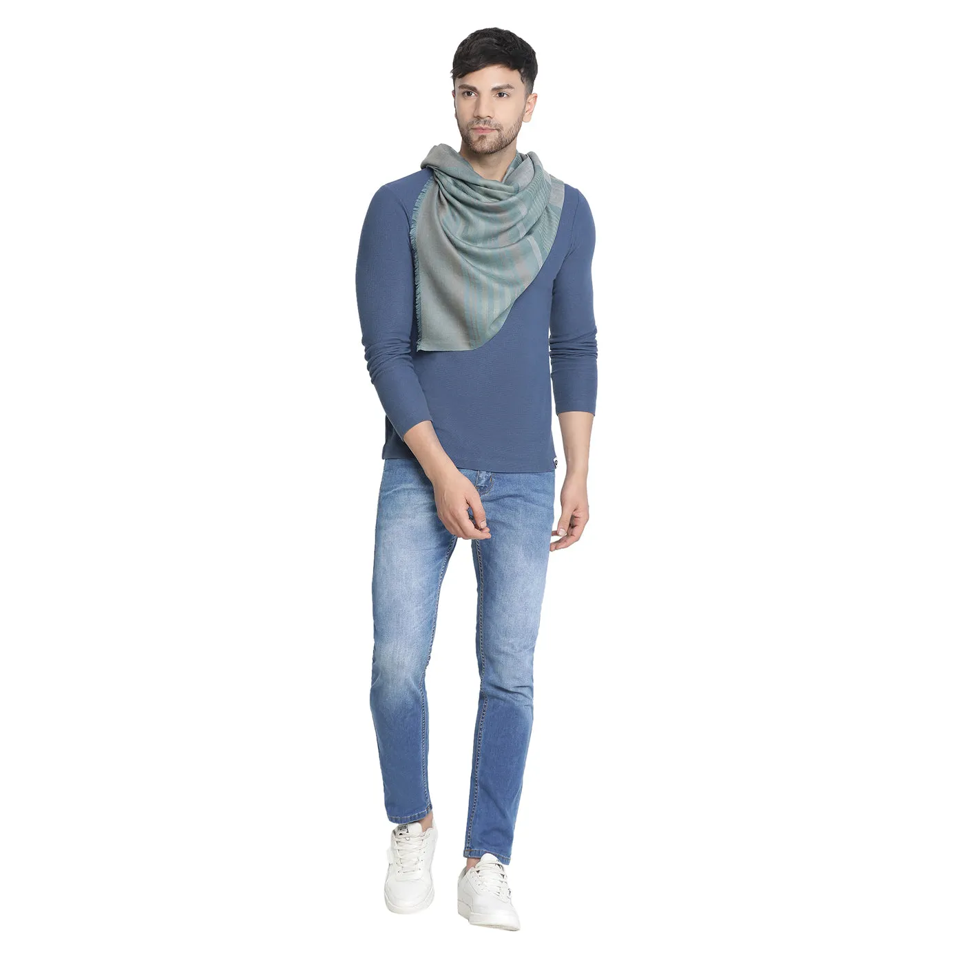 Bella Sky Blue Woolen Dobby Muffler