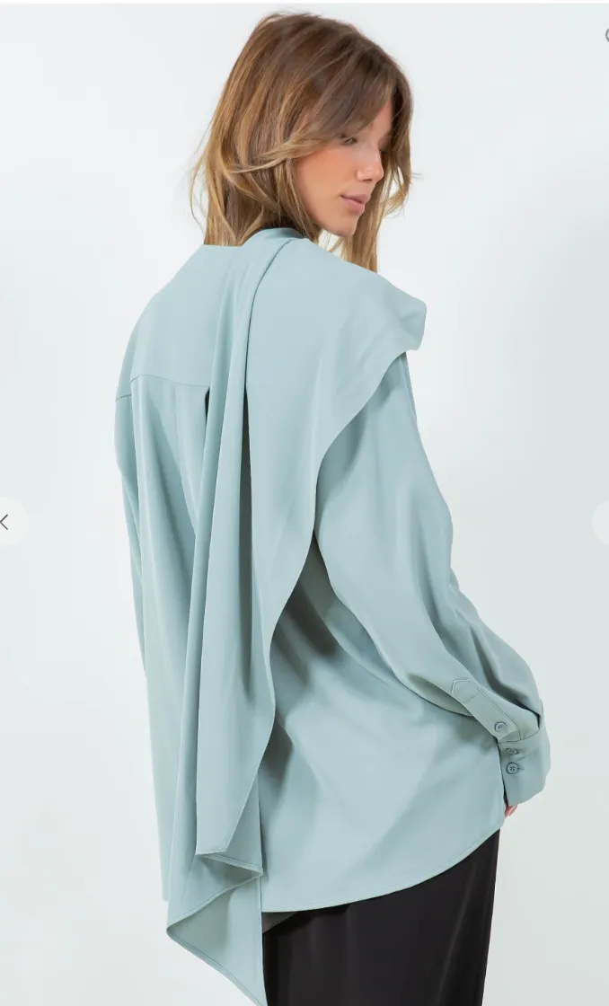 Button Down Wrap Scarf Blouse