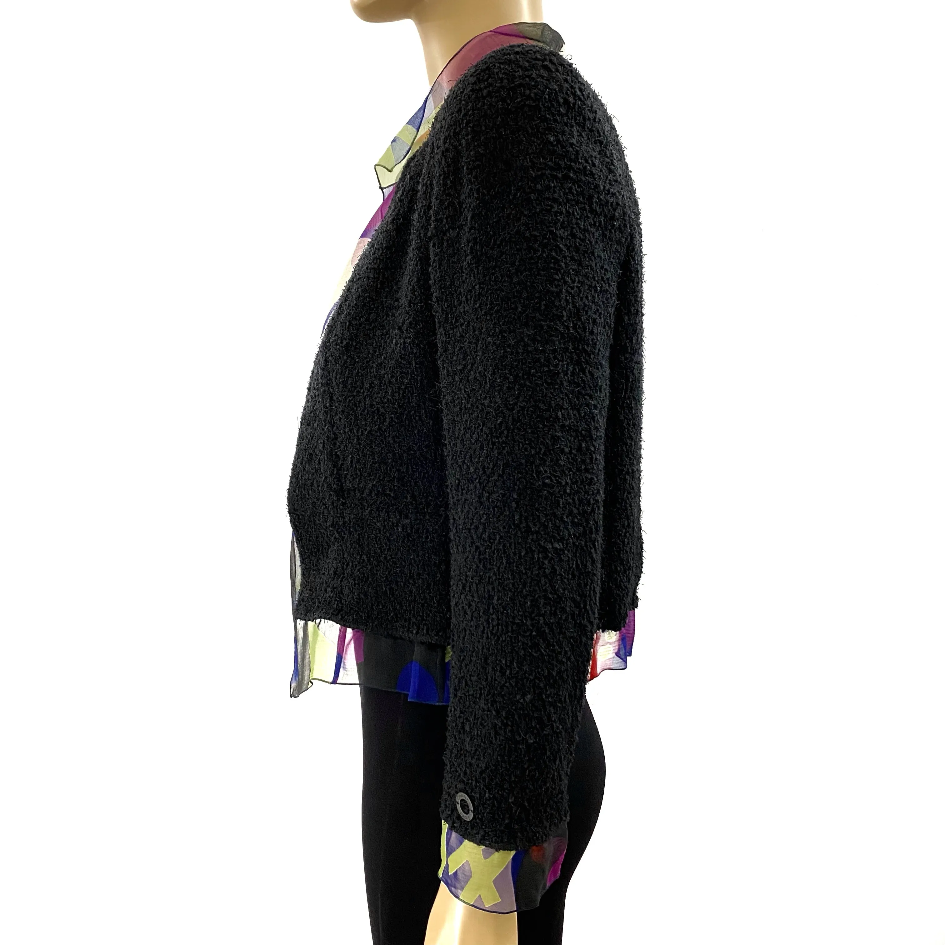 CHANEL 00T Black Scarf Trim Tweed Knit Jacket & Crop Top 40 | 6