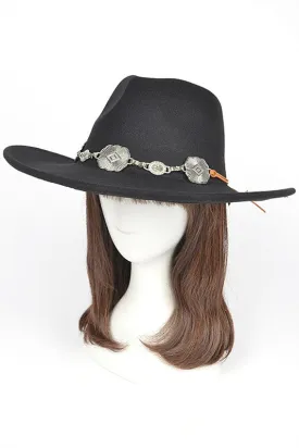 Concho Hatband Faux Wool Fedora Hat