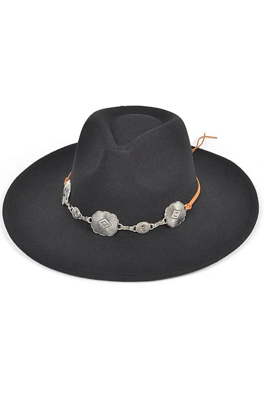 Concho Hatband Faux Wool Fedora Hat