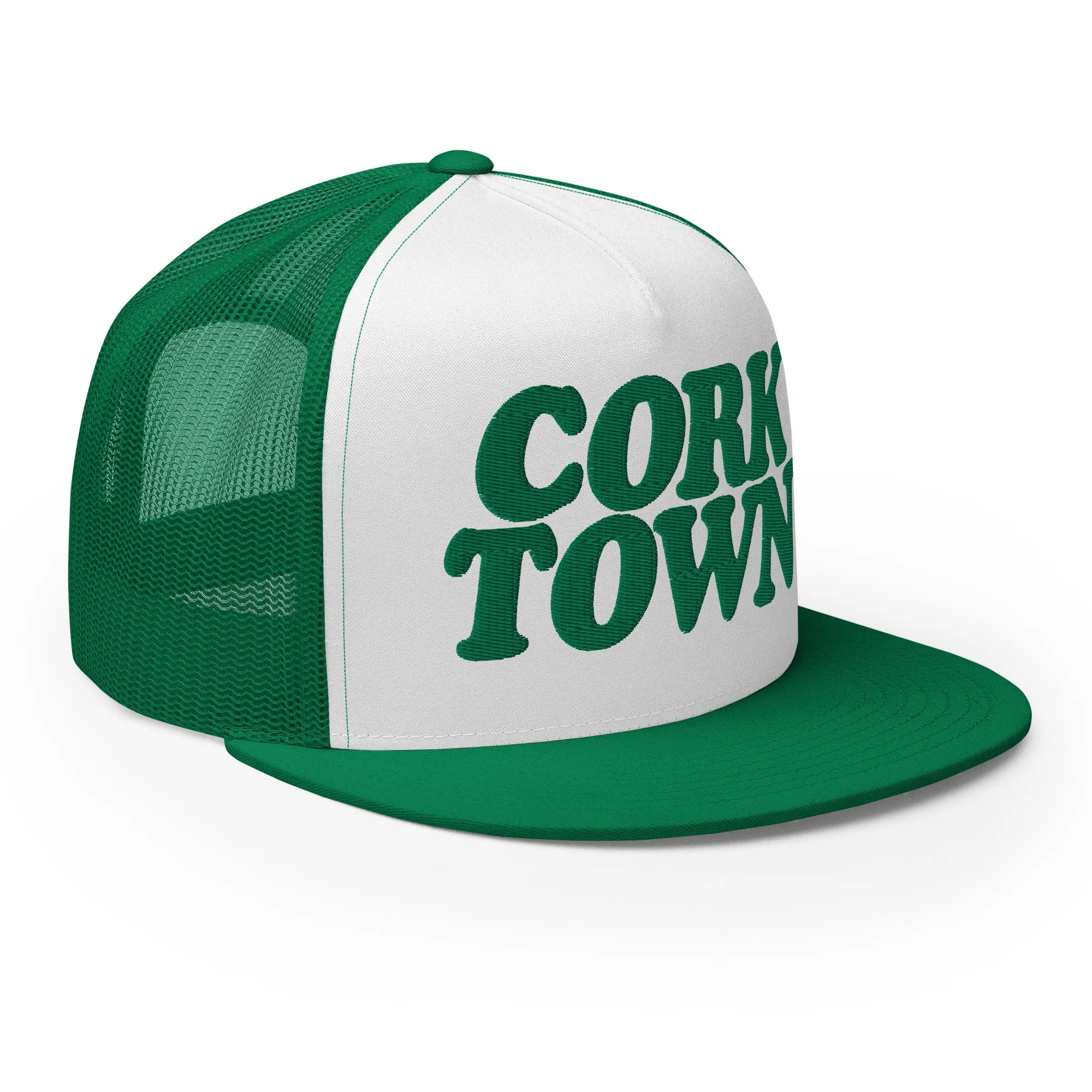 Corktown Foam Trucker Hat - Green and White - Embroidered with Green
