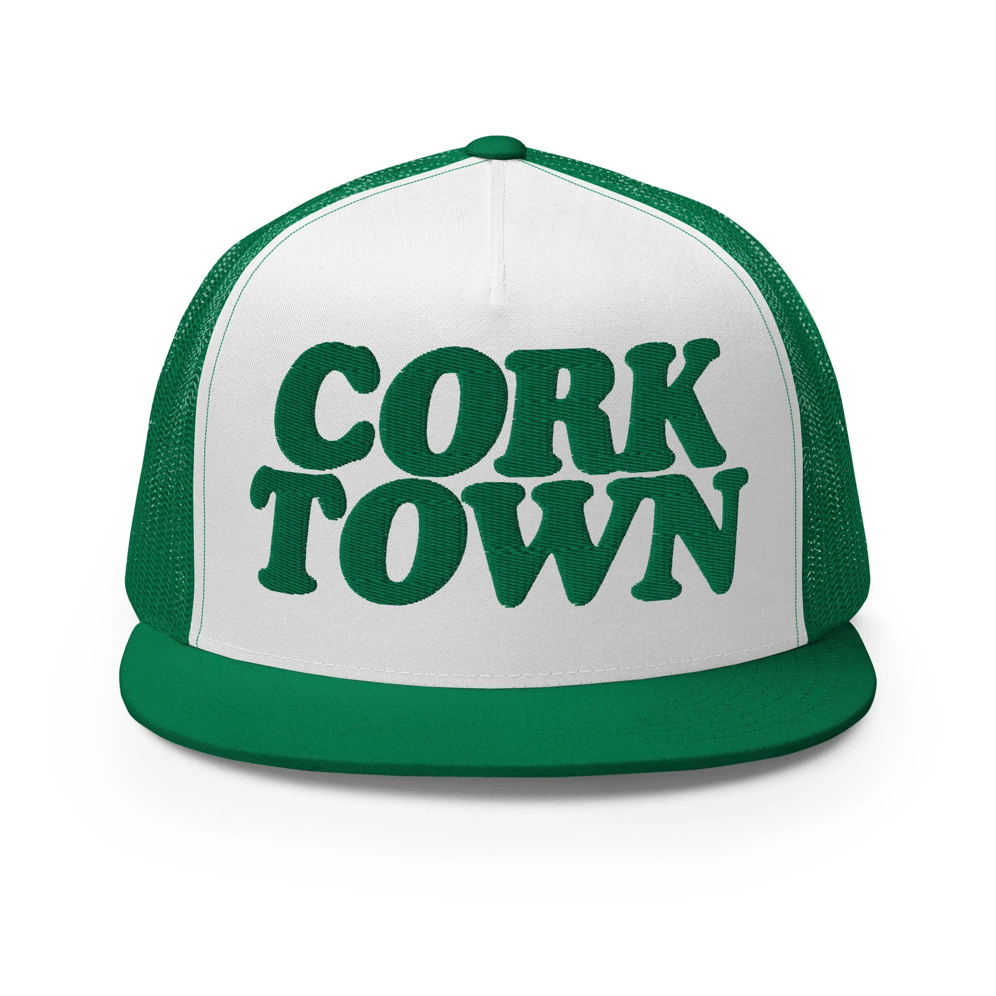 Corktown Foam Trucker Hat - Green and White - Embroidered with Green