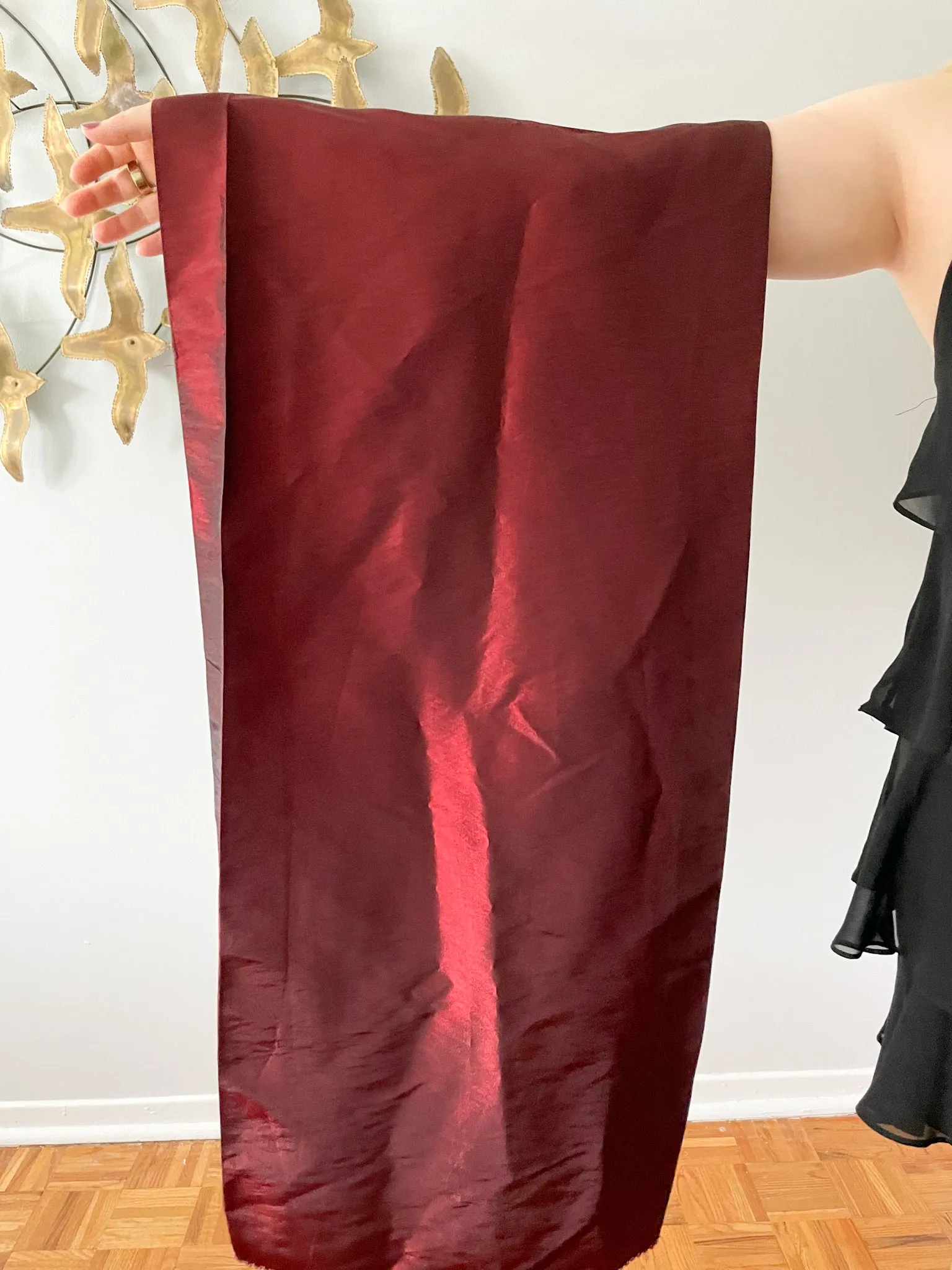 Dark Red Satin Beaded Trim Shawl