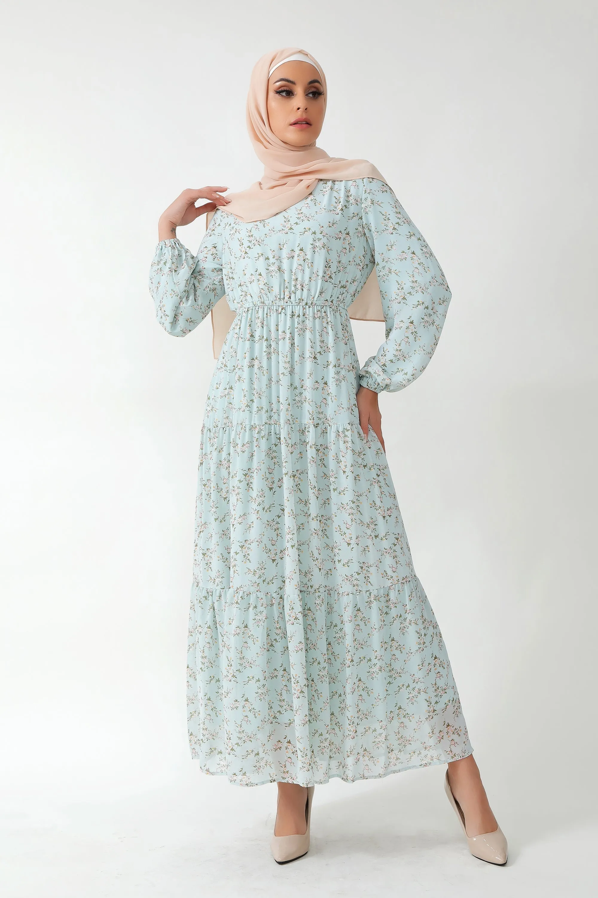 Dreamy Blue Floral Tiered Maxi Dress
