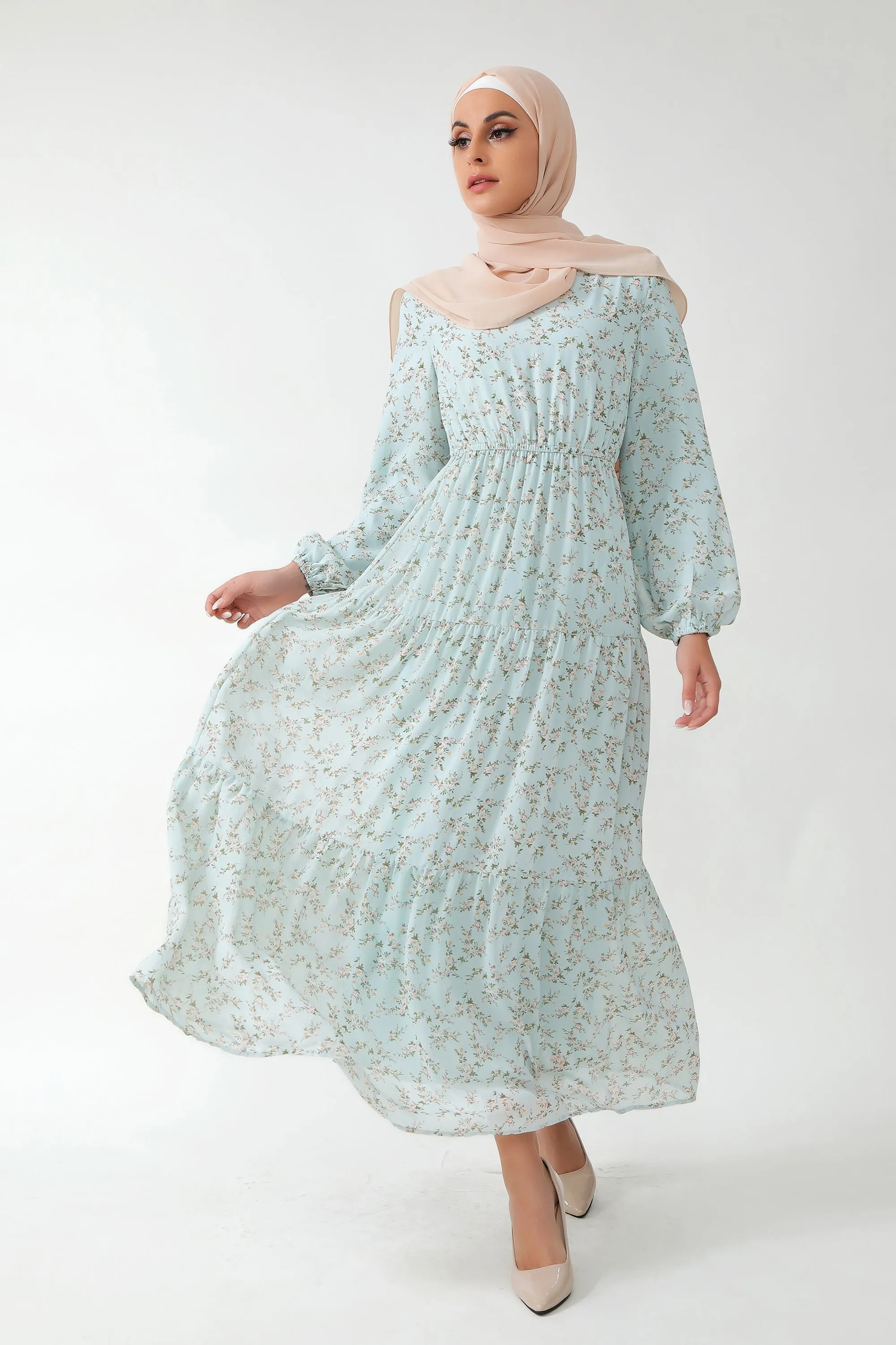 Dreamy Blue Floral Tiered Maxi Dress