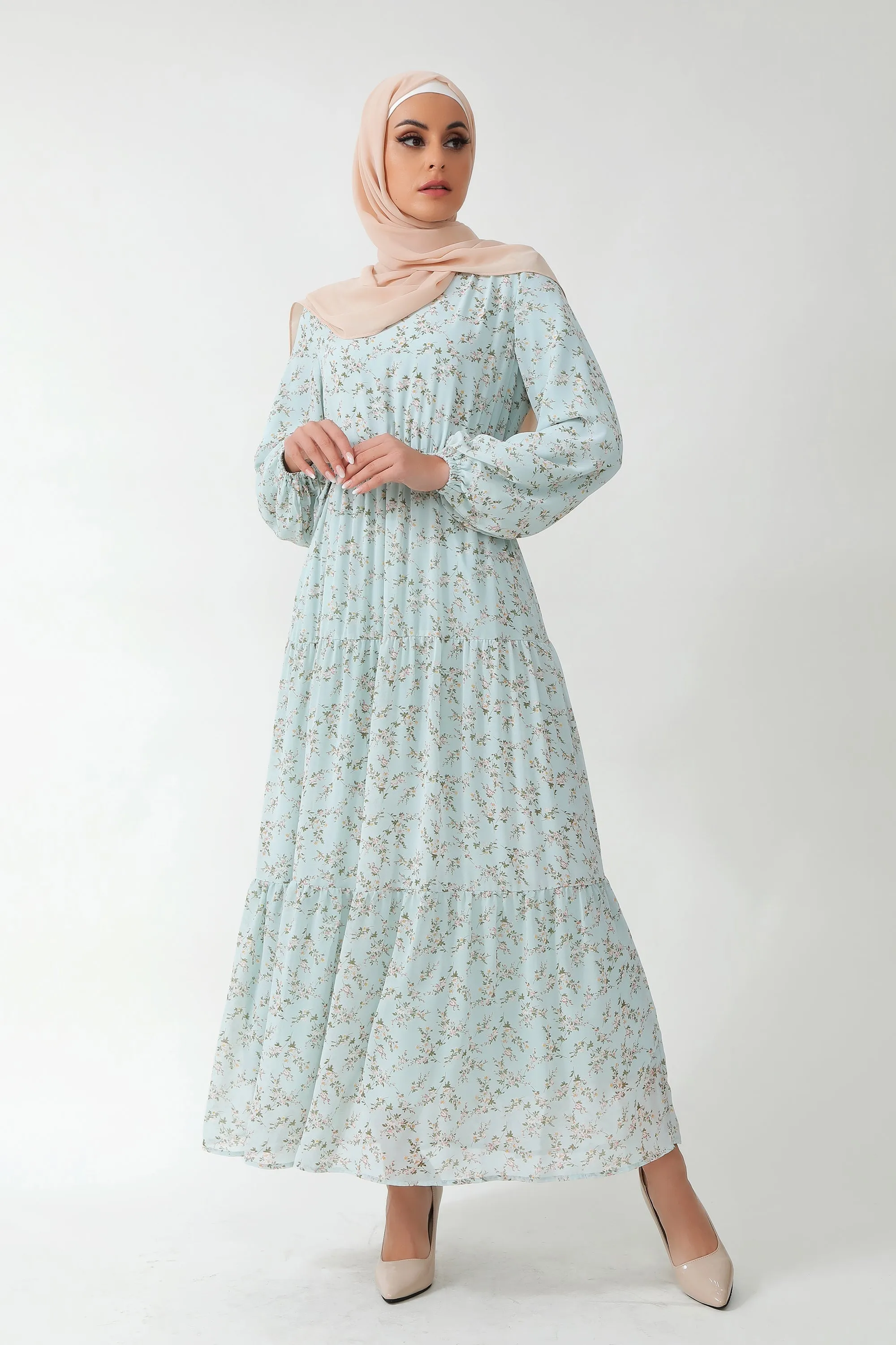 Dreamy Blue Floral Tiered Maxi Dress