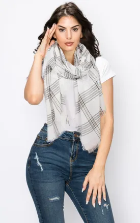 EAS9603 Plaid Woven Oblong Scarf