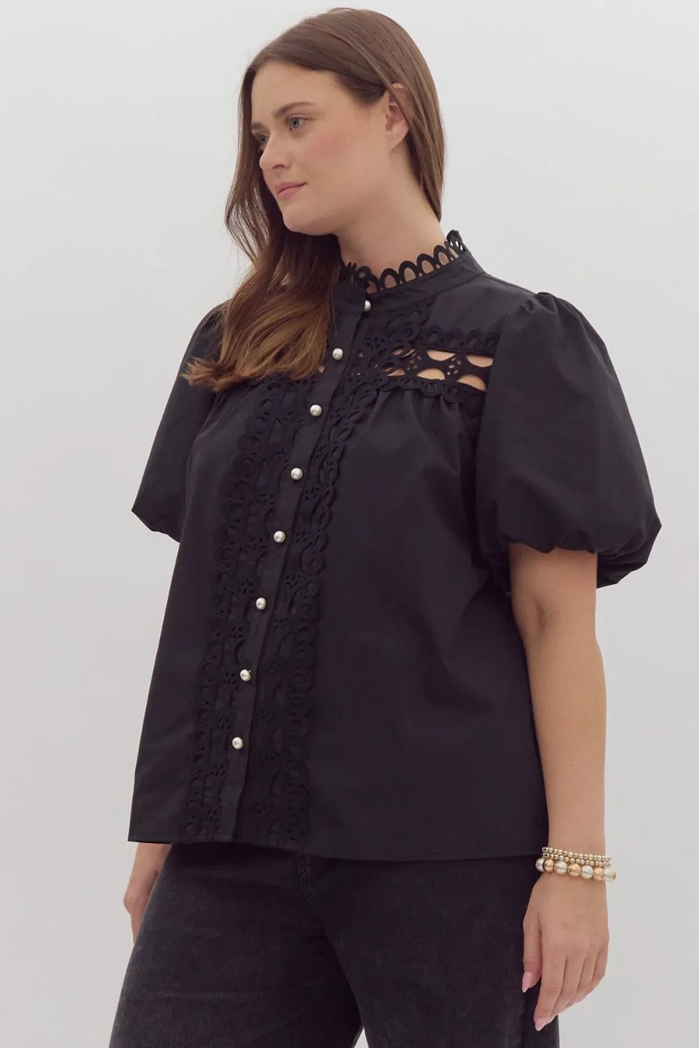 Embroidered Elegance Black Lace Top
