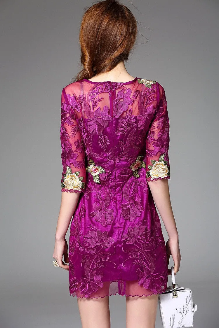 Embroidered Flower Lace Dress