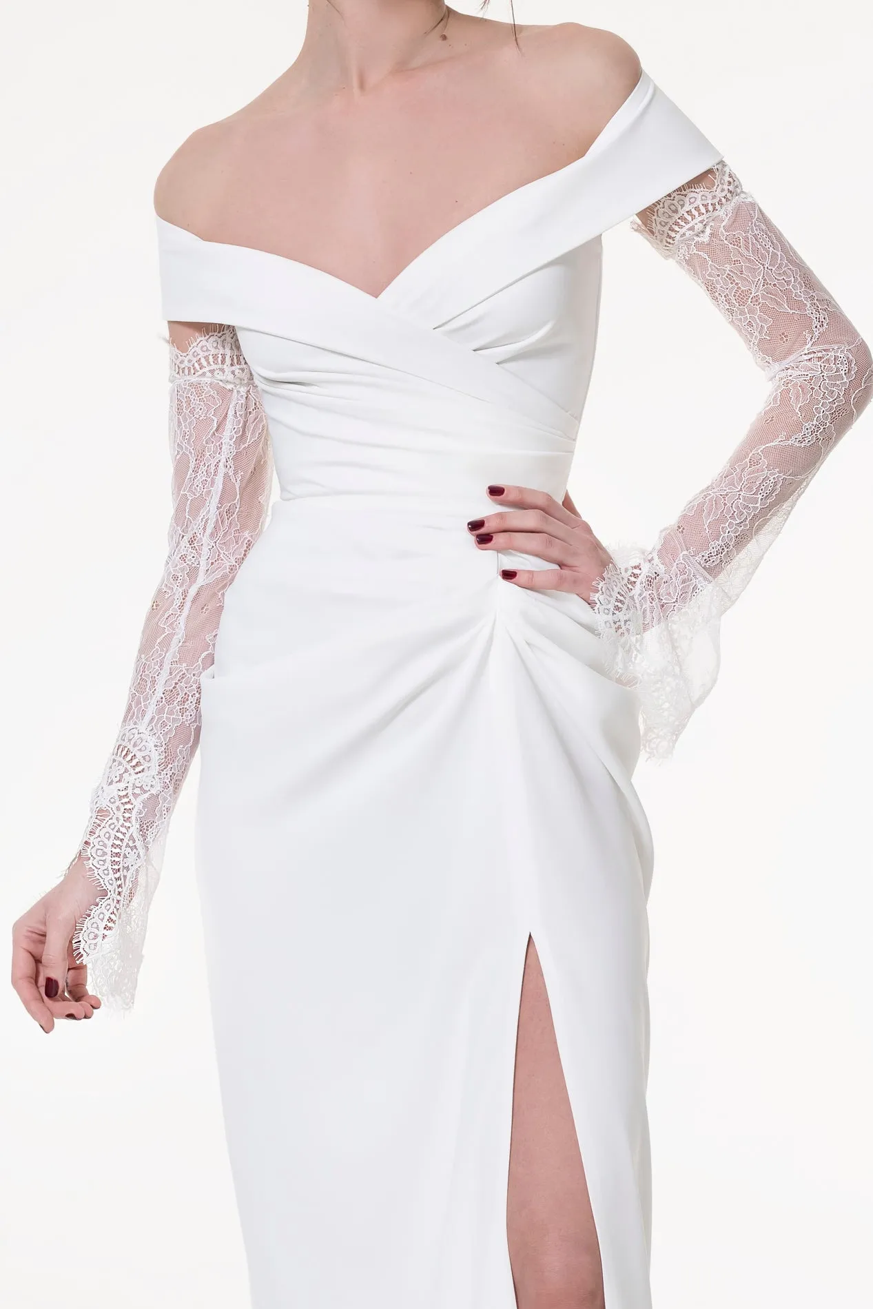 Embroidered Ivory Long Lace Gloves