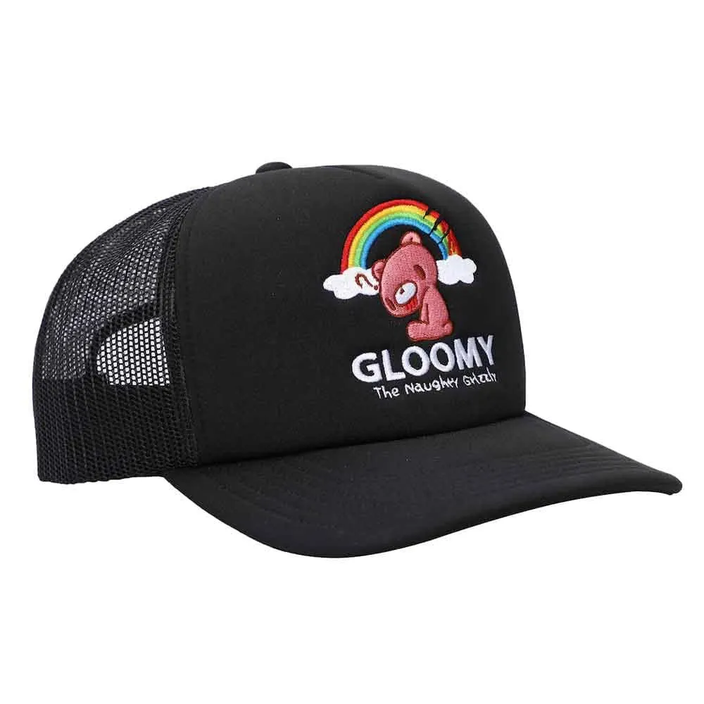 Gloomy Bear - The Naughty Grizzly Rainbow Trucker Hat (Black, Embroidered) - Bioworld