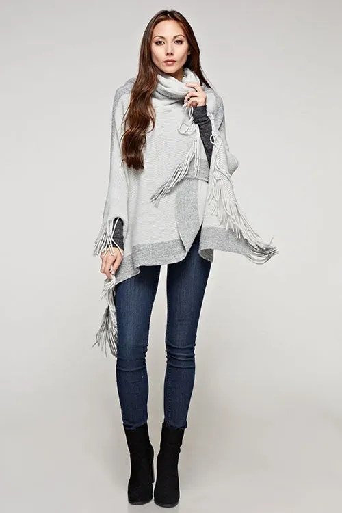 Grey Lurex Blend Turtleneck Sweater Poncho