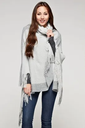 Grey Lurex Blend Turtleneck Sweater Poncho