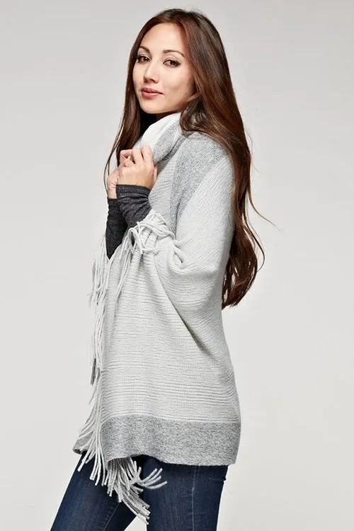 Grey Lurex Blend Turtleneck Sweater Poncho