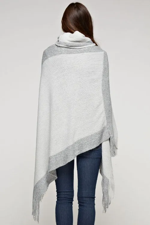 Grey Lurex Blend Turtleneck Sweater Poncho