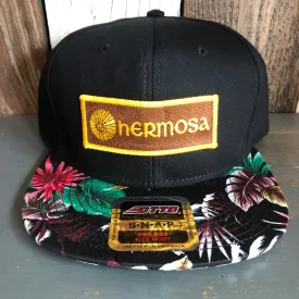 Hermosa Beach AS REAL AS THE STREETS Black Panel/Hawaiian Pattern Visor - 6 Panel Mid Profile Snapback Hat - Makai
