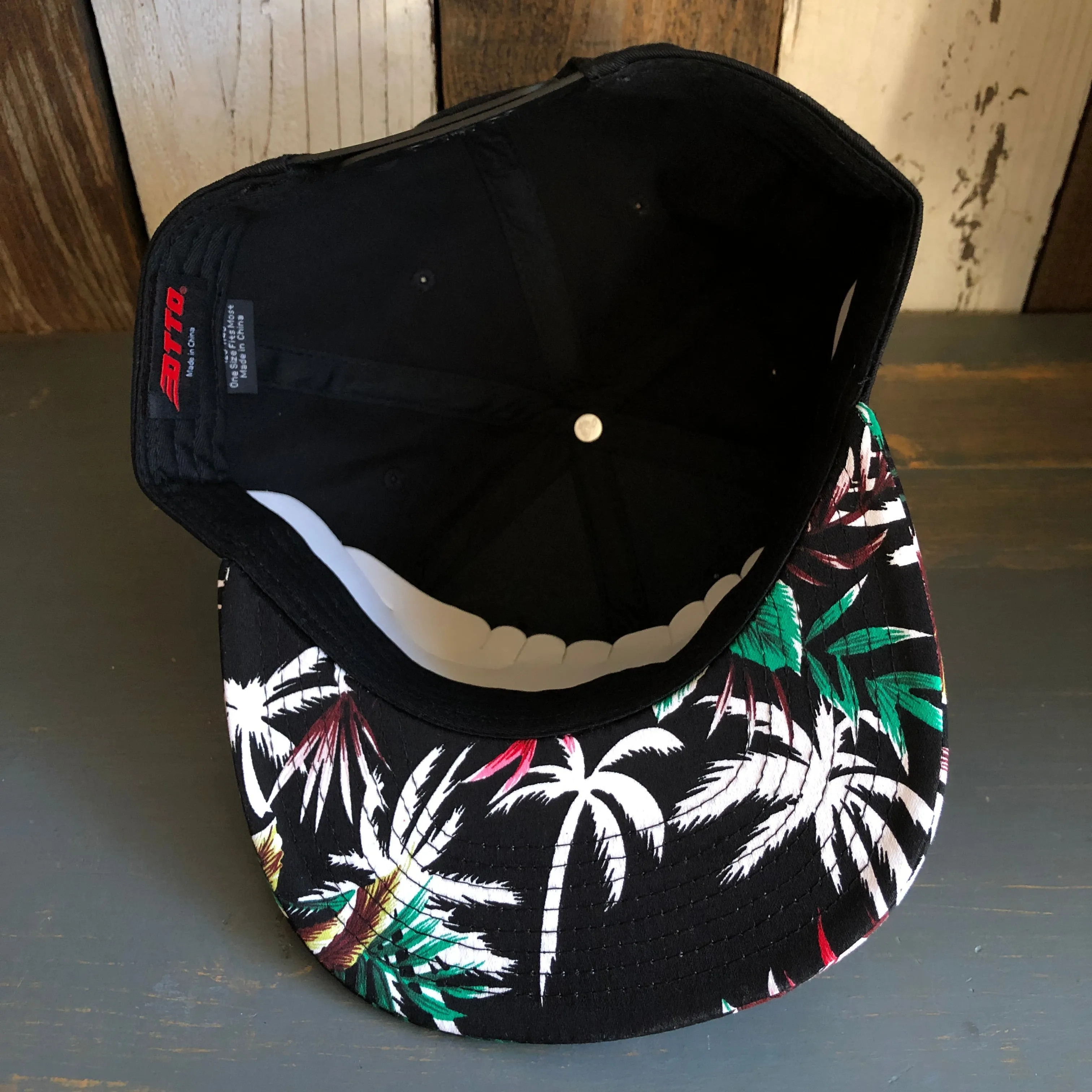 Hermosa Beach AS REAL AS THE STREETS Black Panel/Hawaiian Pattern Visor - 6 Panel Mid Profile Snapback Hat - Makai