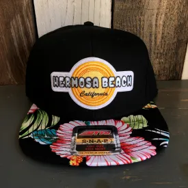 Hermosa Beach HIGH HEAT Black Panel/Hawaiian Pattern Visor - 6 Panel Mid Profile Snapback Hat - A ‘o ia