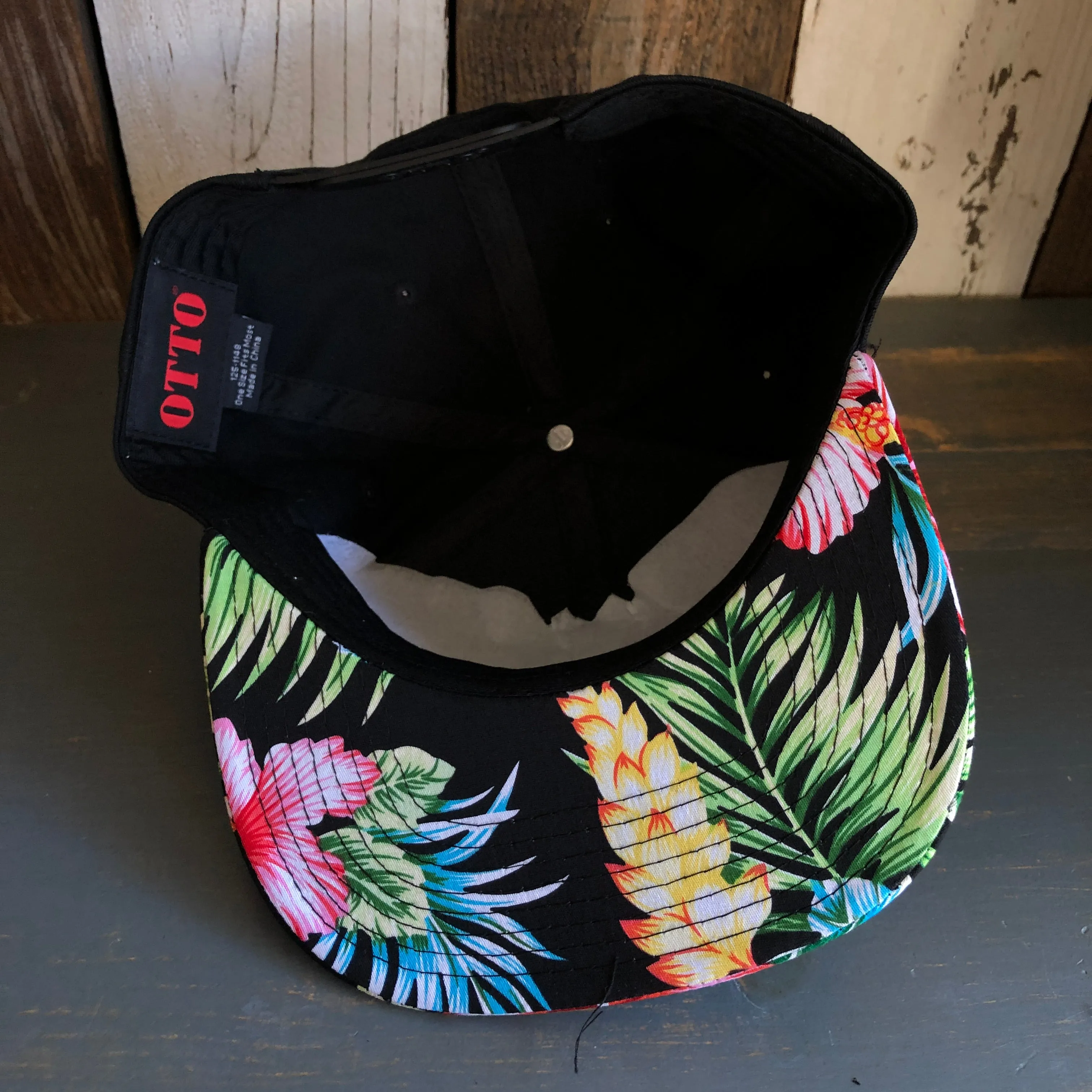 Hermosa Beach HIGH HEAT Black Panel/Hawaiian Pattern Visor - 6 Panel Mid Profile Snapback Hat - A ‘o ia