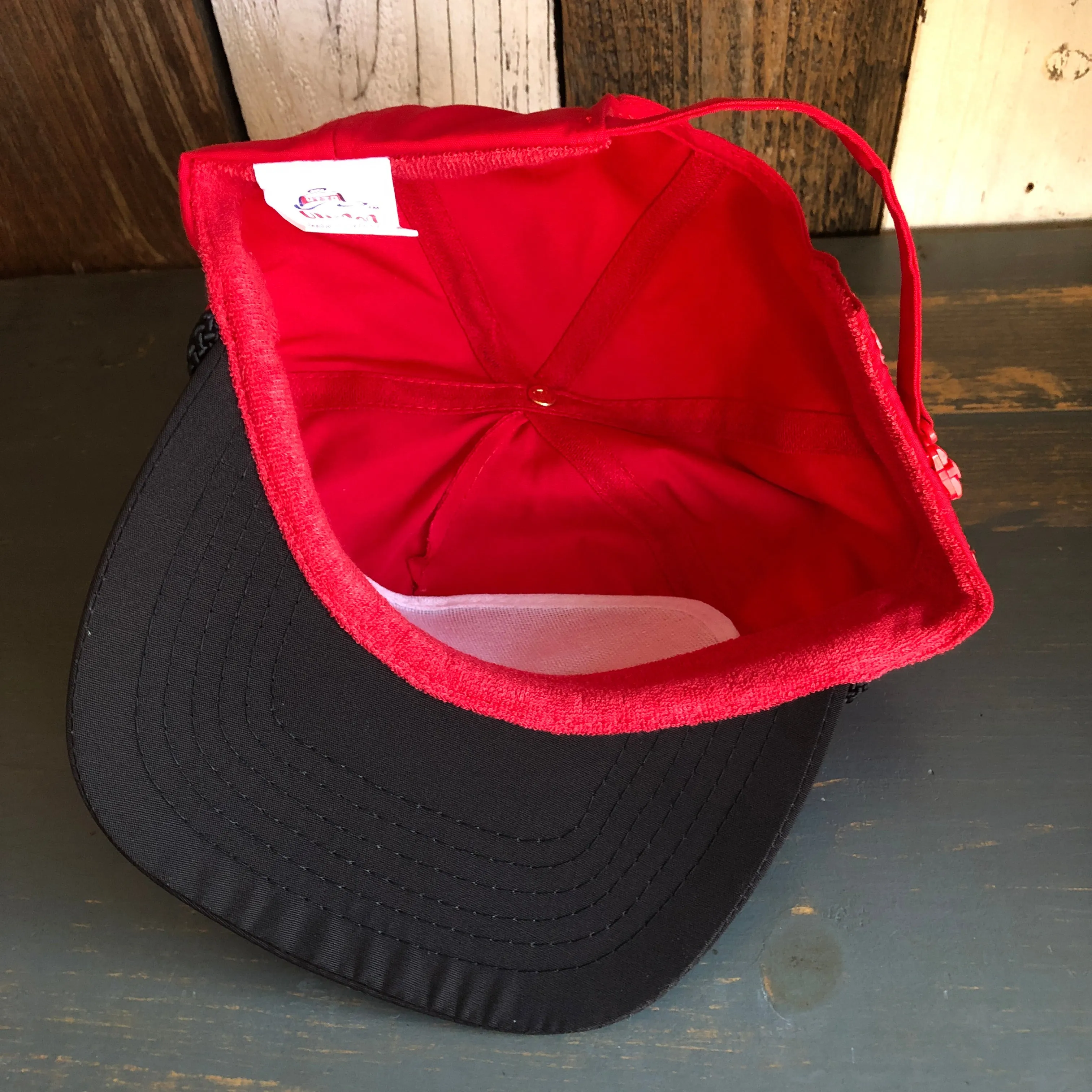 Hermosa Beach SOUTH BAY SURF (Navy Colored Patch) 5 Panel High Crown Baseball Cap - Black/Red
