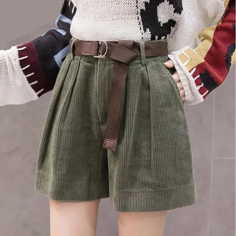 High Waist Corduroy Ladies Shorts