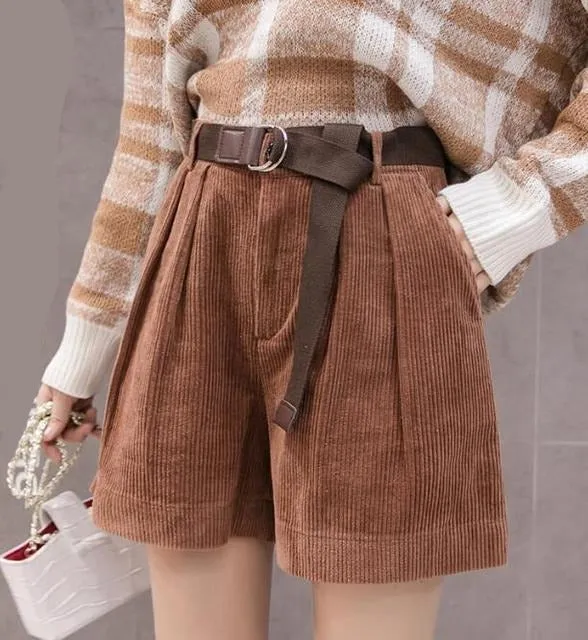 High Waist Corduroy Ladies Shorts
