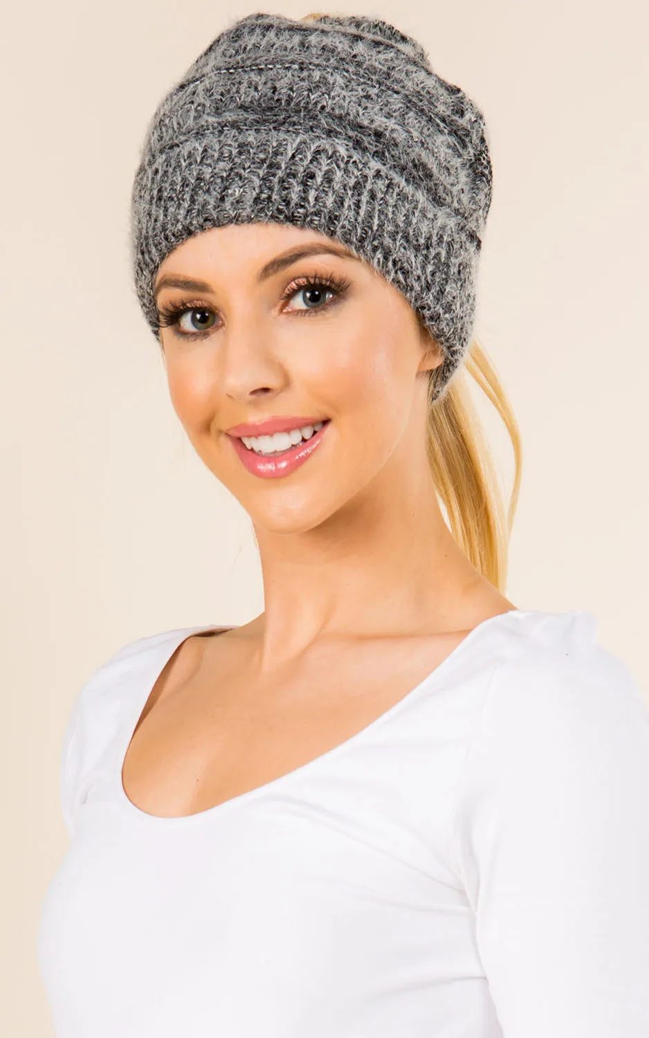 HP8213 Ponytail Soft Knit Beanie Hat