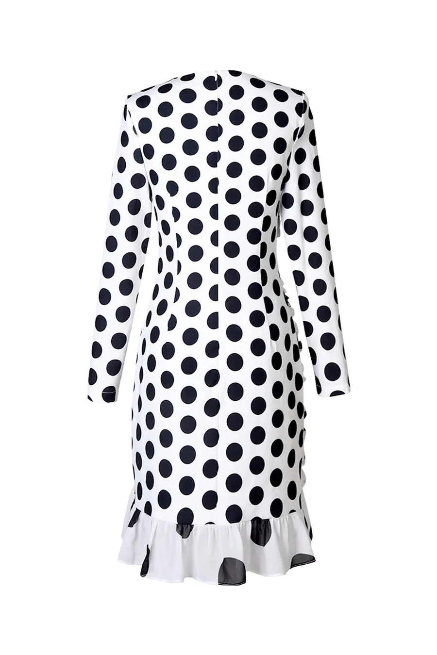 Irregular long sleeve polka dot chiffon dress