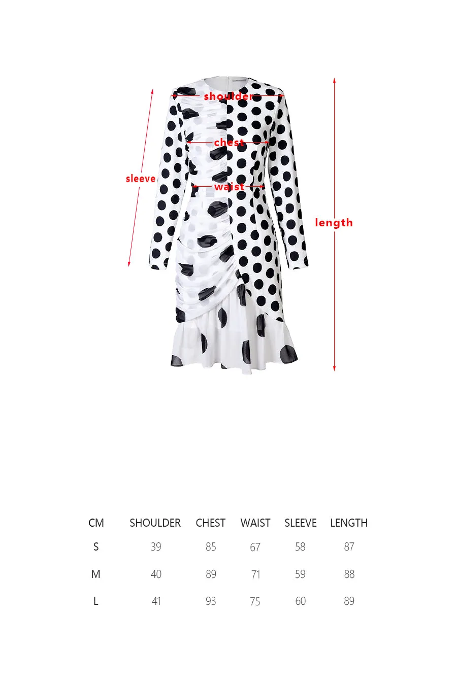 Irregular long sleeve polka dot chiffon dress