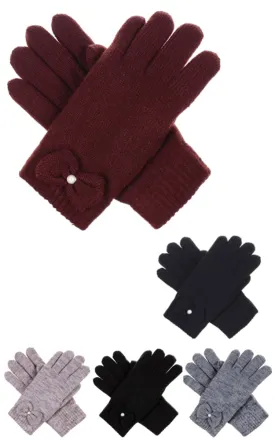 JG704 Solid Double Layer Fur Lining Knit Ribbon ACC Gloves 12prs Pack(JSMP)