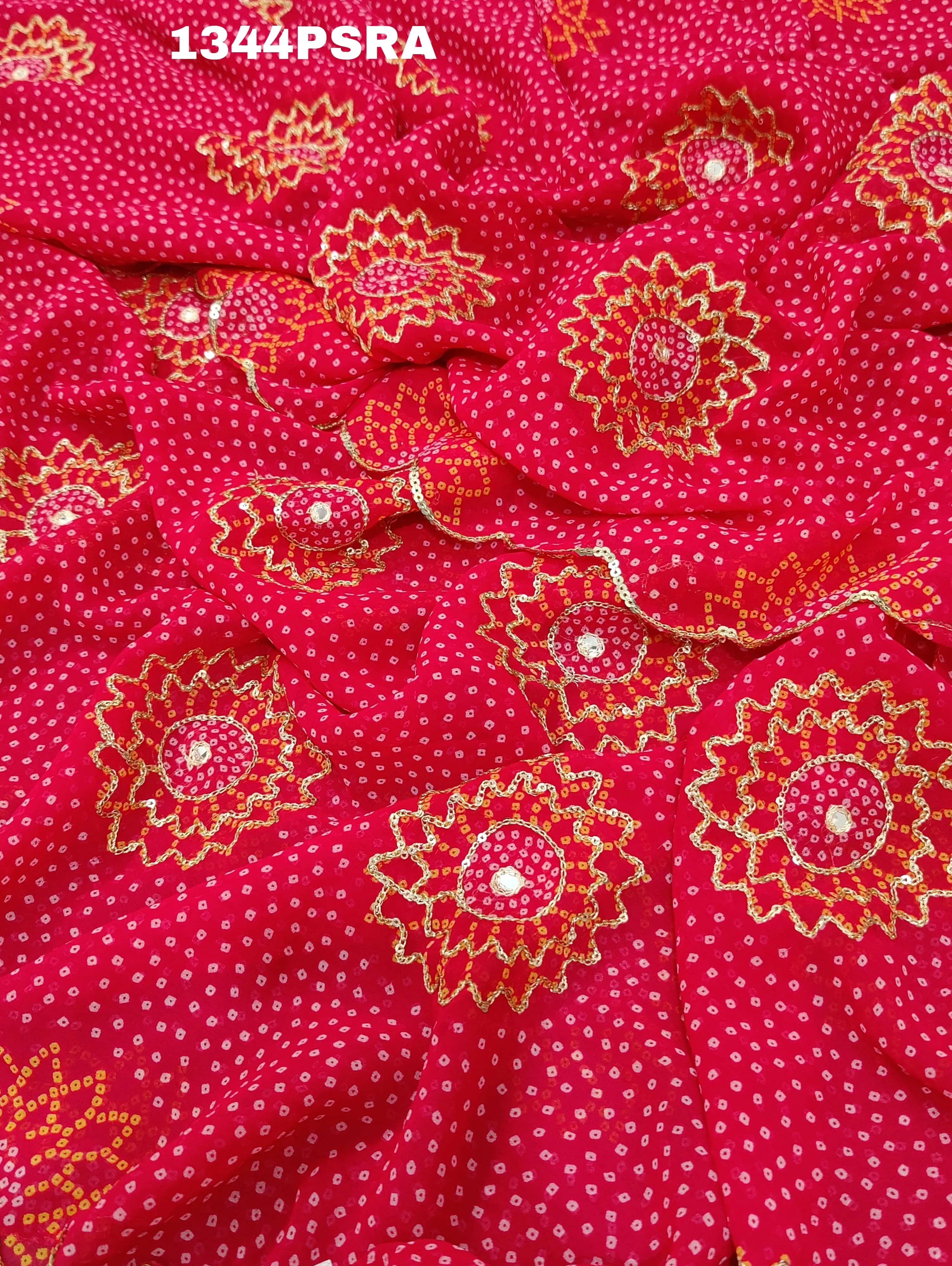 KcPc Beautiful  bandhani chiffon Aari Tari work saree,SWA
