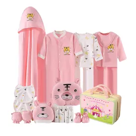 Little Surprise Box 21 Pcs Baby Pink Tiger Newborn Baby Girl/ Boy All Season Wear Gift Hamper With Suitcase