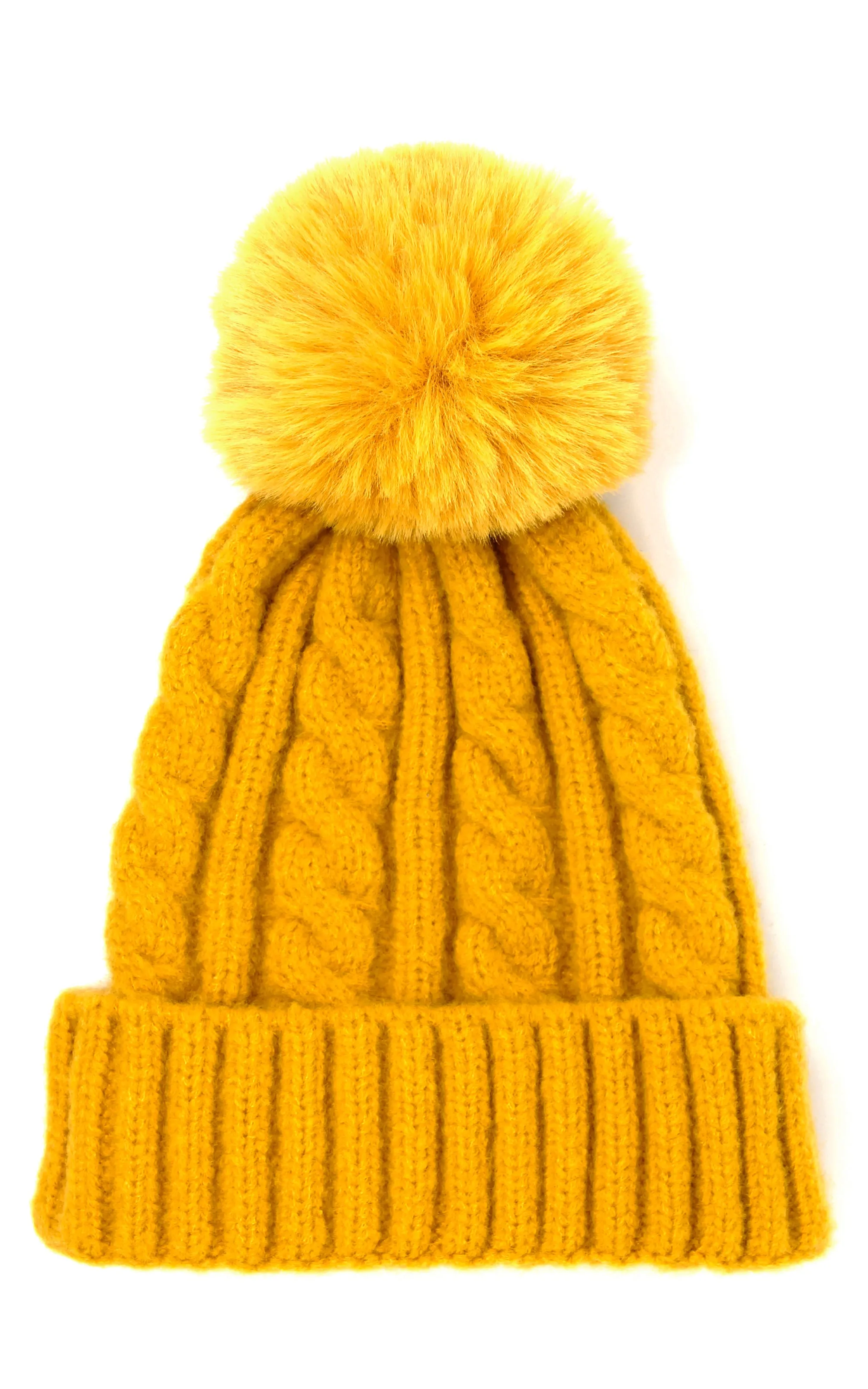 LOH143 Canel Knit Pompom Solid Beanie Hat