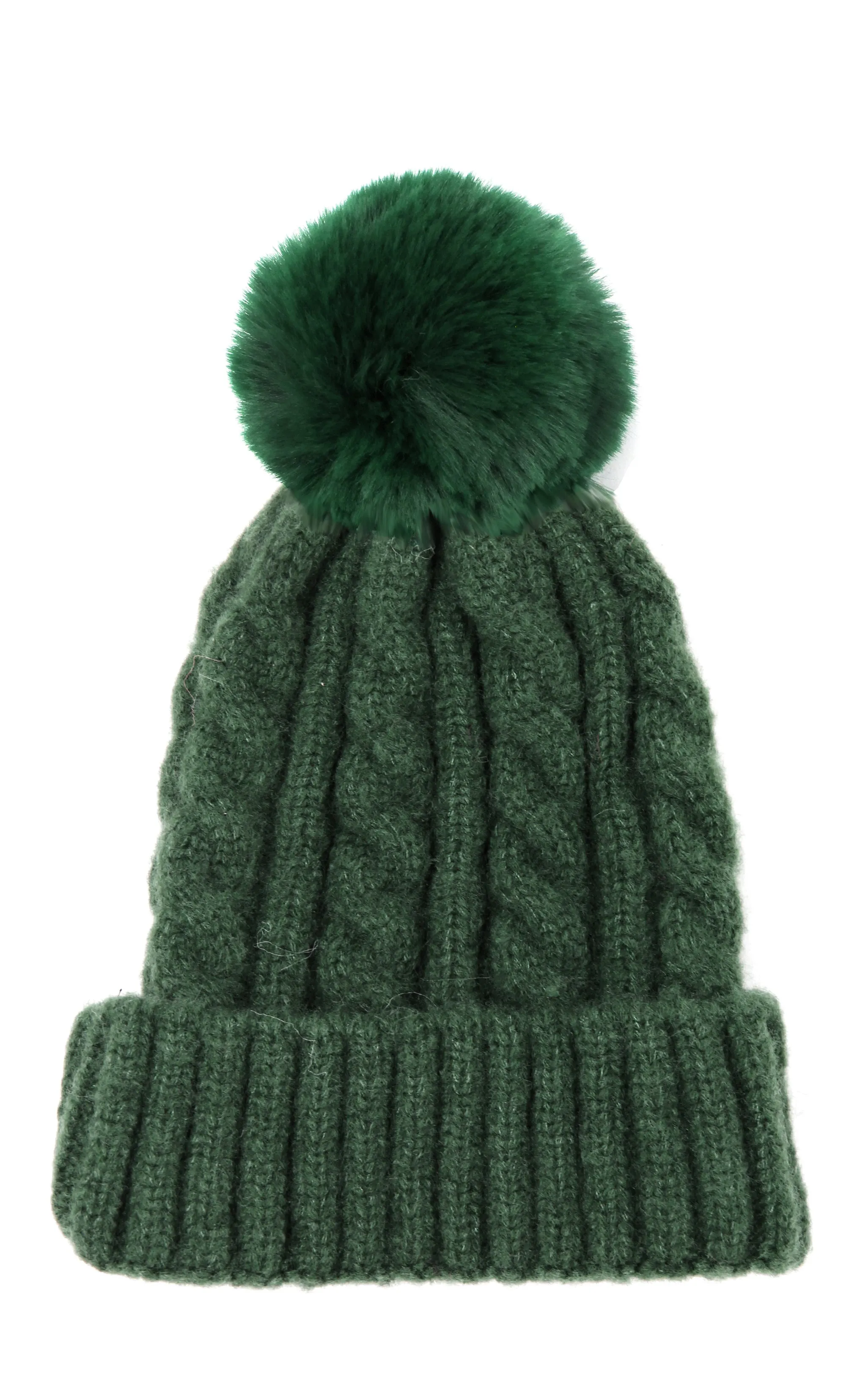 LOH143 Canel Knit Pompom Solid Beanie Hat